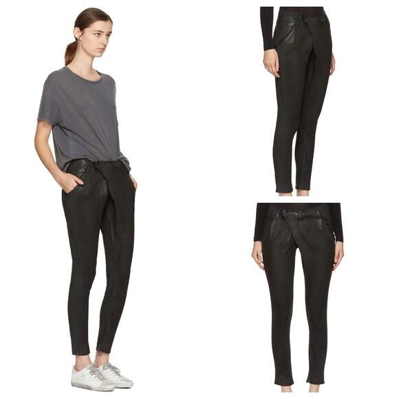 R13 Womens Black Waxed X-Over Skinny Jeans Size 25 - Picture 1 of 16